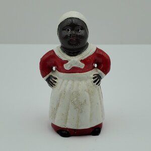 African American Woman Small Cast Iron Coin Bank Metal Maid Figure